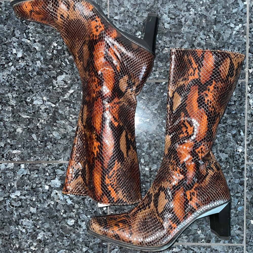 Cordani Snakeskin Leather Brown Mid Calf Boot Size 6 EU 36 Made In Italy - Picture 11 of 17